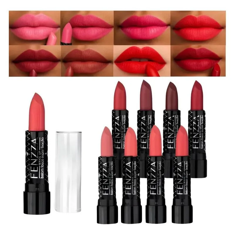 Kit 8 Batons Efeito Matte Longa Duração Fosco 8 Cores Fenzza