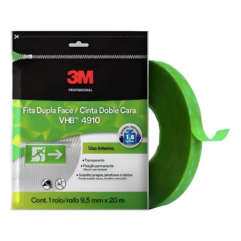 Fita Dupla Face Vhb Transparente 4910 9,5mm X 20m 3m