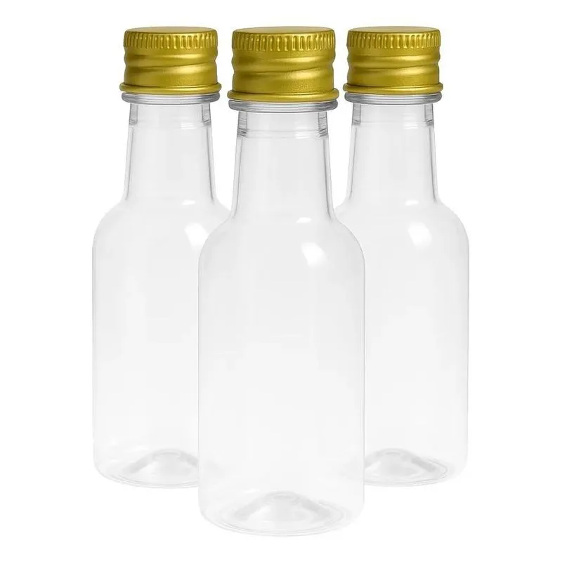 50 Garrafinha Plástica Pvc 50ml Tampa Alumínio Tampa Dourado