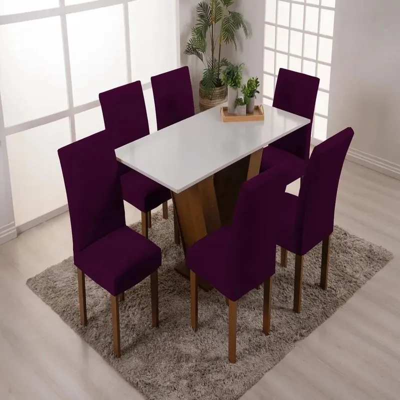 Capa De Cadeira Jantar Spandex Kit 6 Lugares Com Elás Bordô