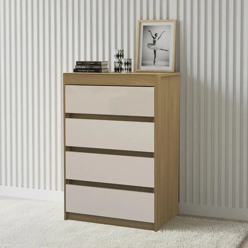 Cômoda Quarto Solteiro 63cm 4 Gavetas Samira Freijó/mocca L01 - Mpozenato