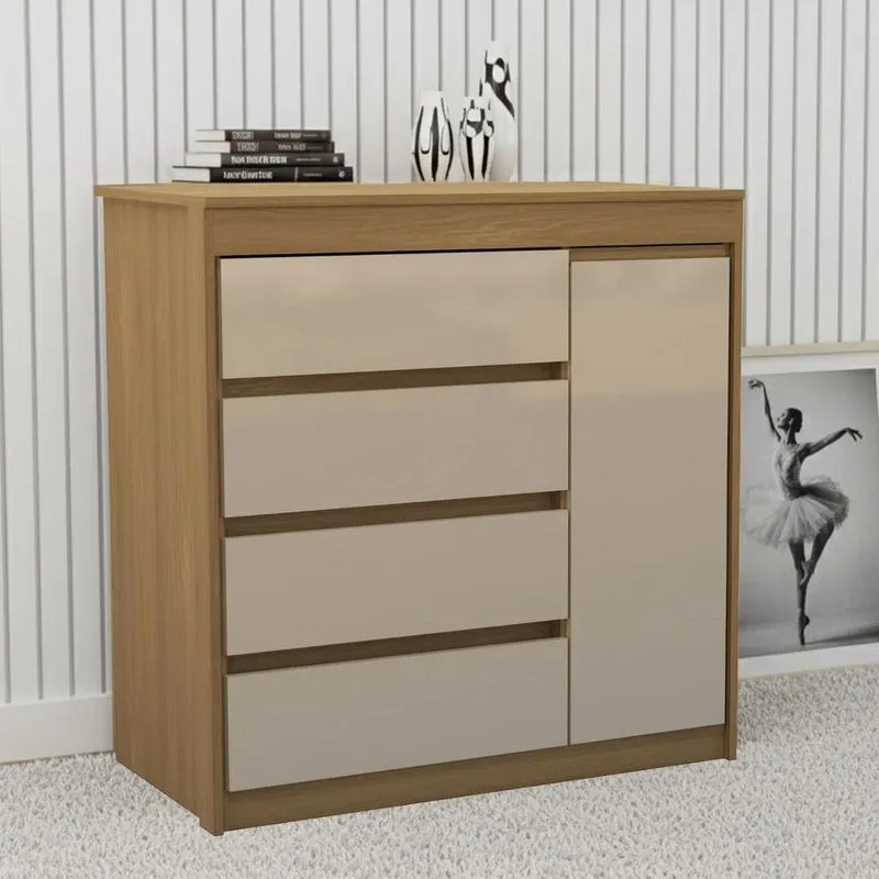 Cômoda Quarto 93cm 4 Gavetas 1 Porta Samira Freijó/mocca L01 - Mpozenato