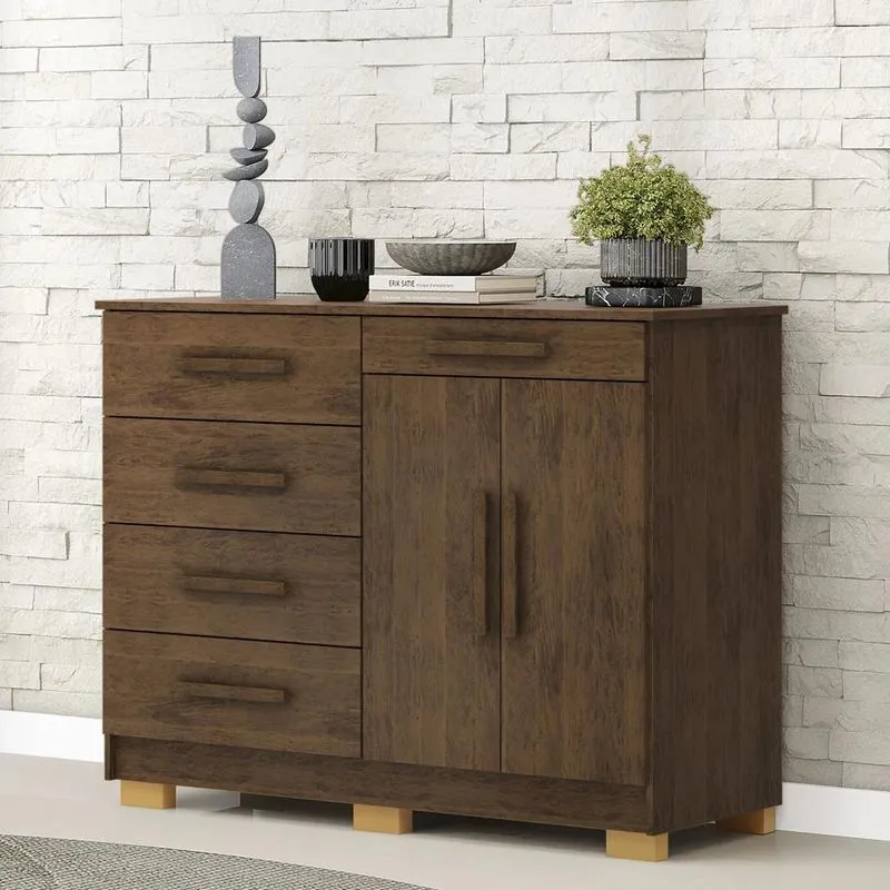 Cômoda Quarto Sapateira 2 Portas 4 Gavetas Lírio Imbuia V02 - Mpozenato