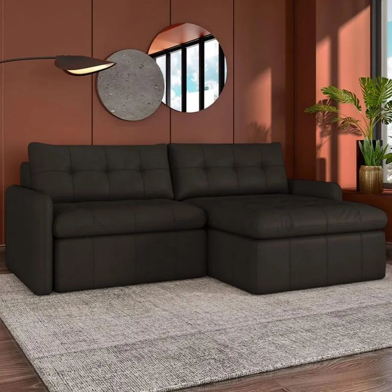Sofá Retrátil 3 Lugares Para Sala 204cm Elios Couro Marrom Z55 - Mpozenato