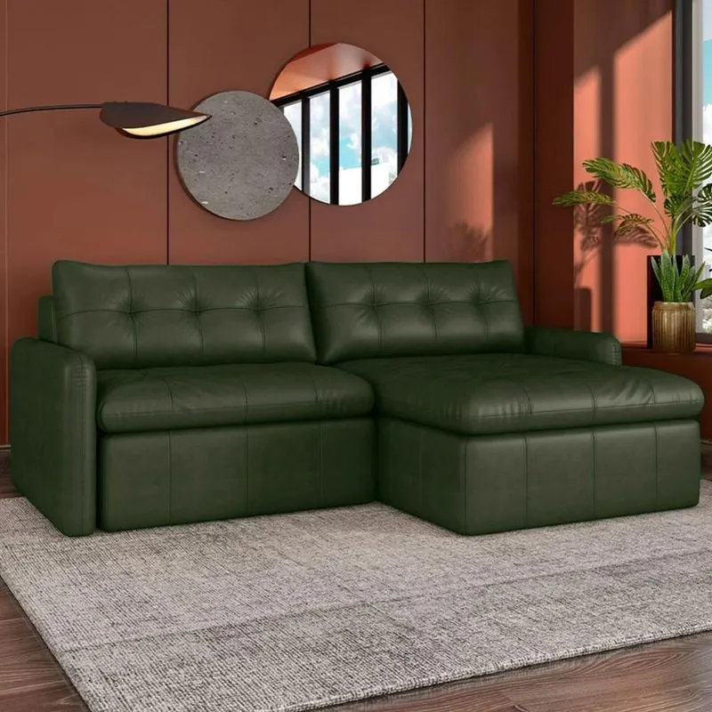 Sofá Retrátil 3 Lugares Para Sala 224cm Elios Couro Verde Z55 - Mpozenato