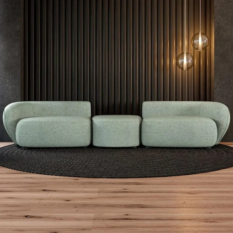 Sofá 5 Lugares Com Puff 382cm Orgânico Lyor Linho Verde Z55 - Mpozenato