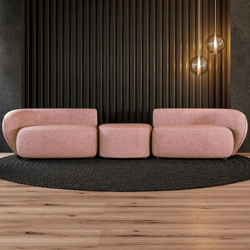 Sofá 5 Lugares Com Puff 382cm Orgânico Lyor Linho Salmão Z55 - Mpozenato