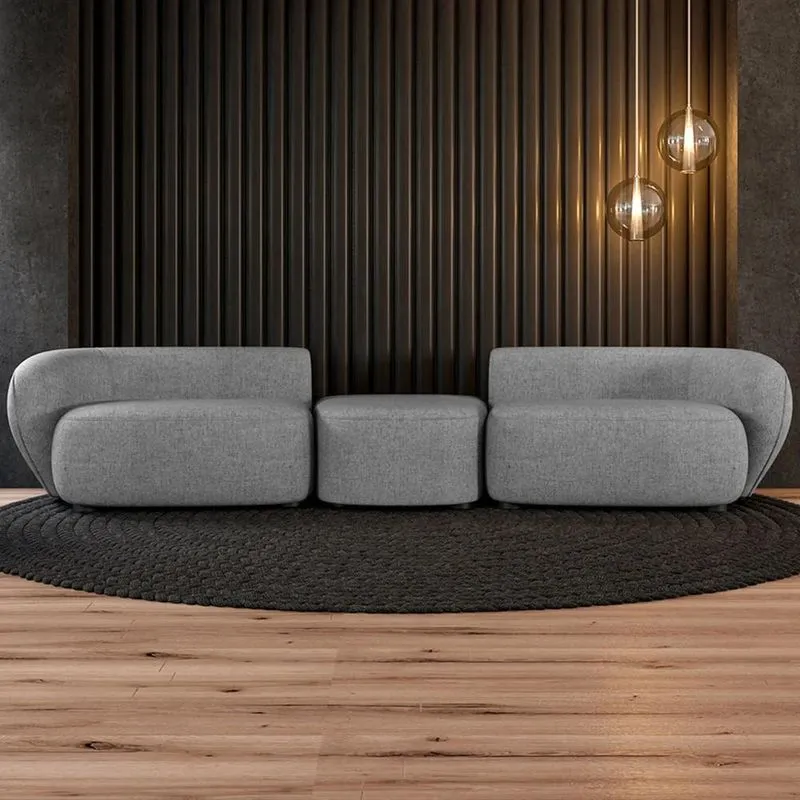 Sofá 5 Lugares Com Puff 382cm Orgânico Lyor Linho Cinza Z55 - Mpozenato
