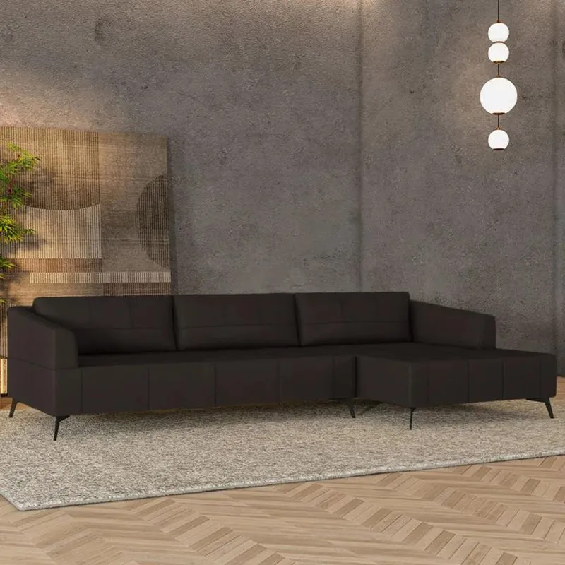 Sofá 5 Lugares 346cm Com Chaise Direito Eko Couro Marrom Z55 - Mpozenato