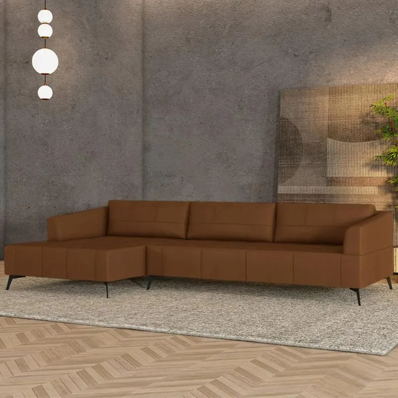 Sofá 5 Lugares 326cm Com Chaise Esquerdo Eko Couro Telha Z55 - Mpozenato