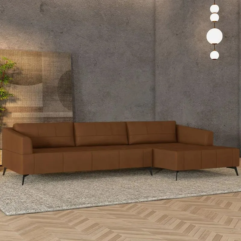 Sofá 5 Lugares 346cm Com Chaise Direito Eko Couro Telha Z55 - Mpozenato