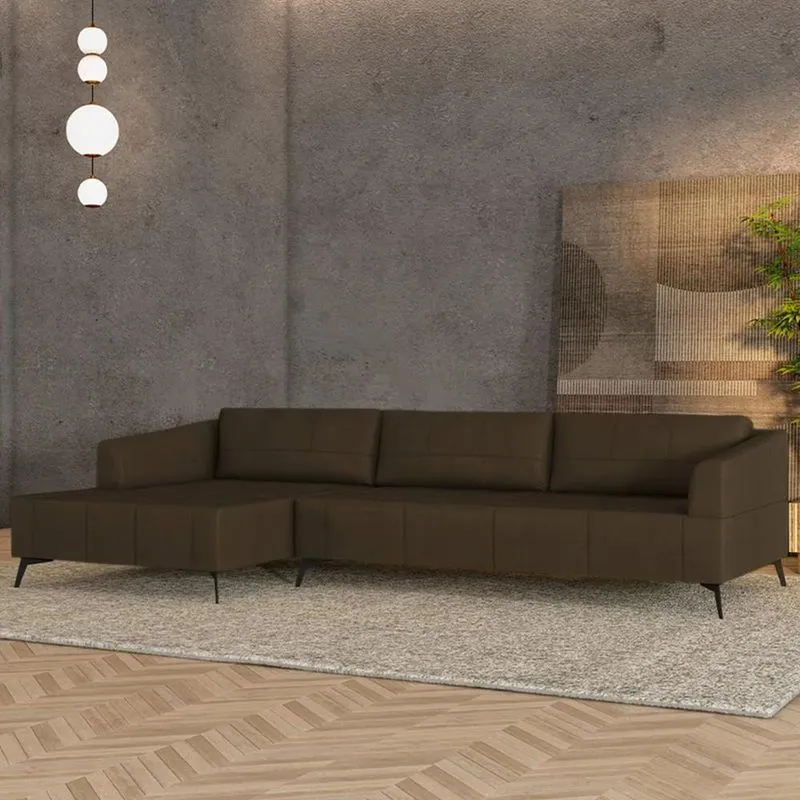 Sofá 4 Lugares 306cm Com Chaise Esquerdo Eko Couro Capuccino Z55 - Mpozenato