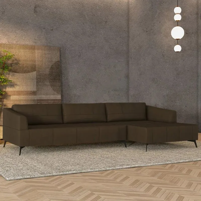 Sofá 5 Lugares 346cm Com Chaise Direito Eko Couro Capuccino Z55 - Mpozenato