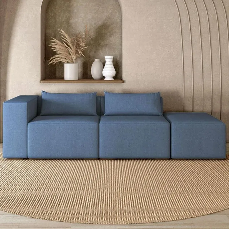 Sofá 5 Lugares 343cm Com Puff Direito Fay Linho Azul Z55 - Mpozenato