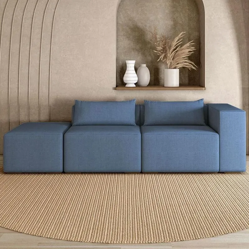 Sofá 5 Lugares 363cm Com Puff Esquerdo Fay Linho Azul Z55 - Mpozenato