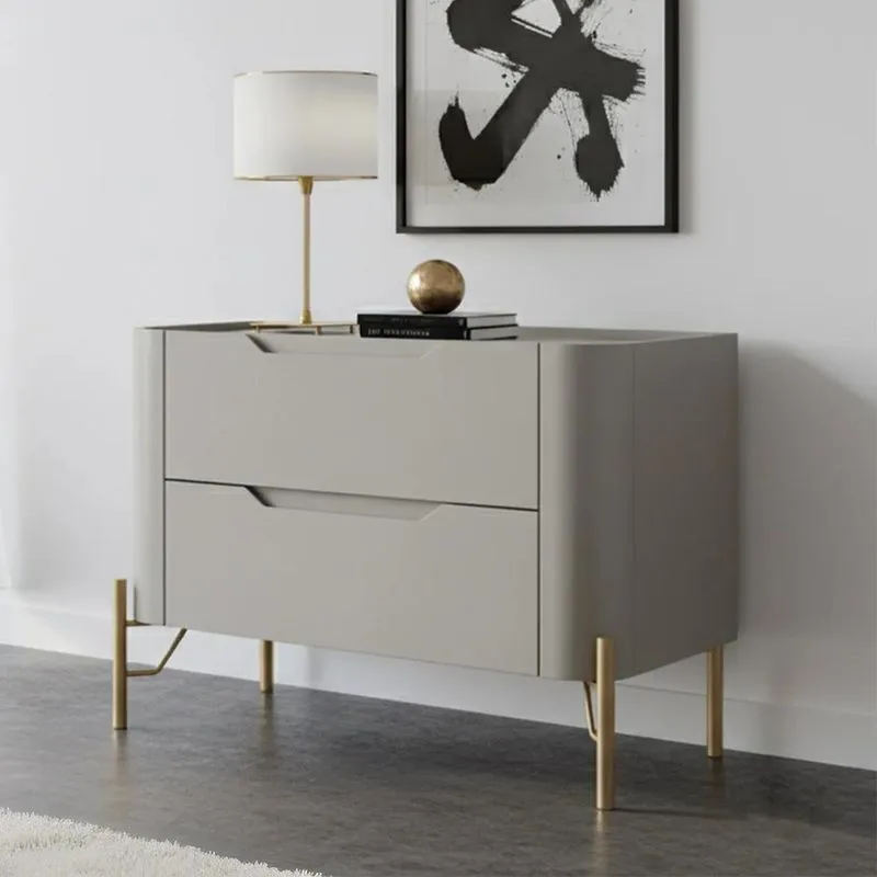 Mesa Cabeceira Quarto 68cm 2 Gavetas Becca Grigio/dourado I06 - Mpozenato
