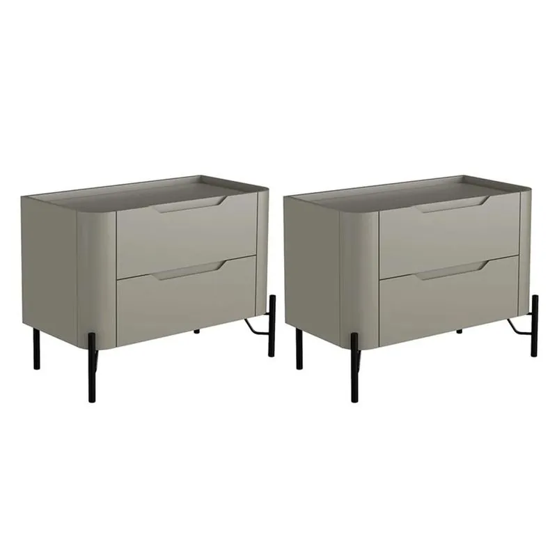 Mesa Cabeceira Para Quarto 68cm Kit 2 Becca Grigio/preto I06 - Mpozenato