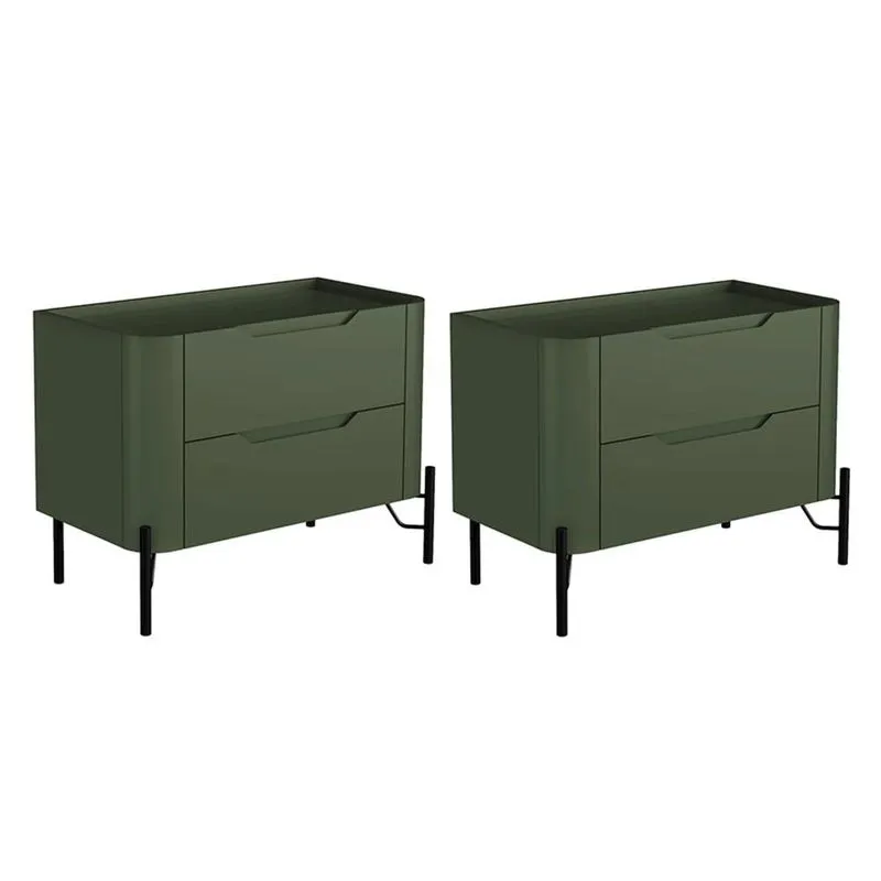 Mesa Cabeceira Para Quarto 68cm Kit 2 Becca Musgo/preto I06 - Mpozenato