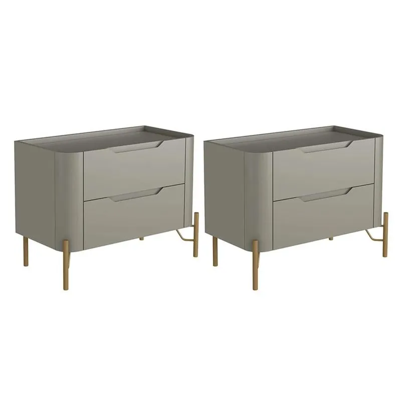 Mesa Cabeceira Para Quarto 68cm Kit 2 Becca Grigio/dourado I06 - Mpozenato