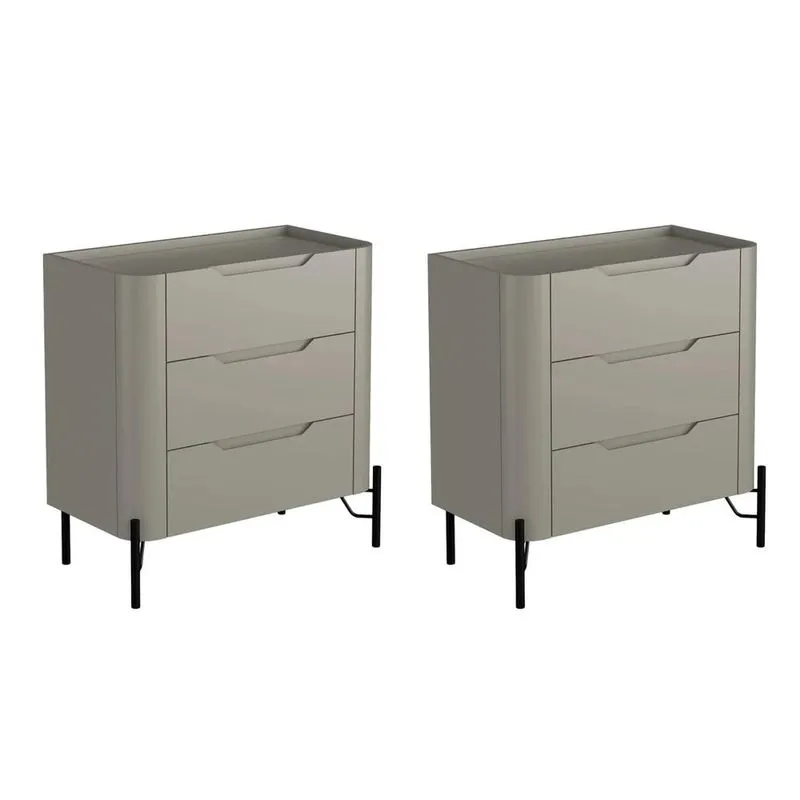 Mesa Cabeceira Para Quarto 68cm Kit 2 Blen Grigio/preto I06 - Mpozenato