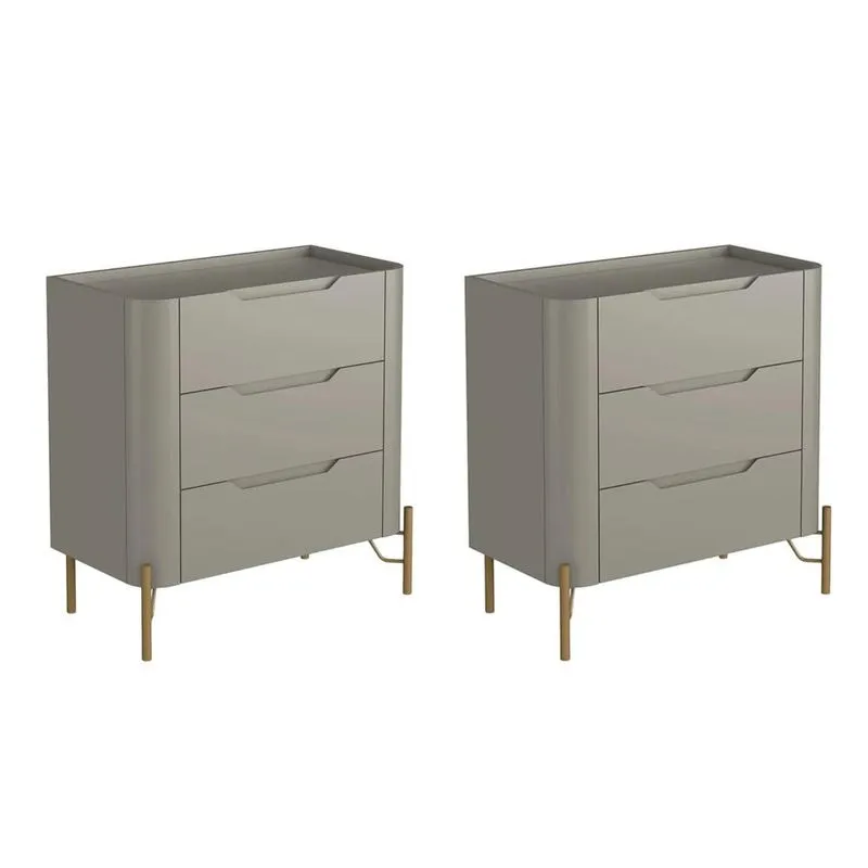 Mesa Cabeceira Para Quarto 68cm Kit 2 Blen Grigio/dourado I06 - Mpozenato