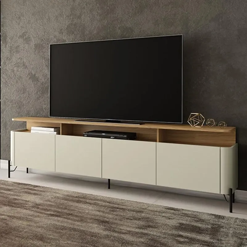 Rack Tv 55 Pol 180cm Portas Lisas Blen Louro/luna/preto I06 - Mpozenato