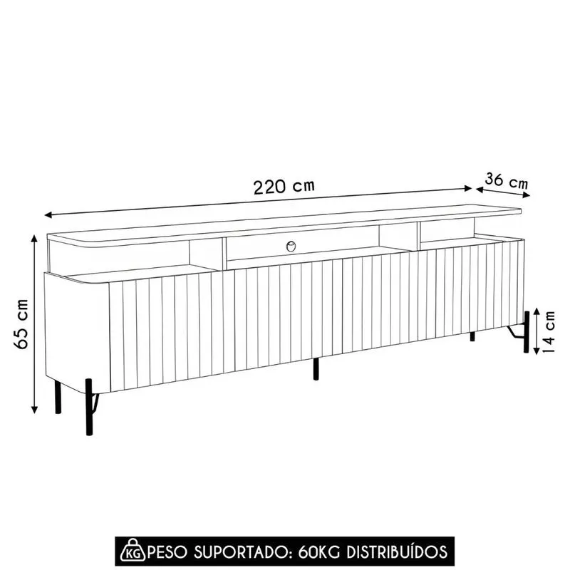 Rack Tv 75 Pol 220cm Portas Brise Blen Louro/luna/dourado I06 - Mpozenato