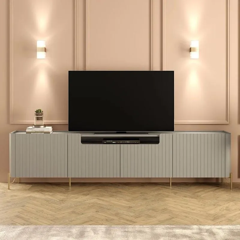 Rack Tv 75 Pol 220cm 4 Portas Brise Blen Grigio/dourado I06 - Mpozenato