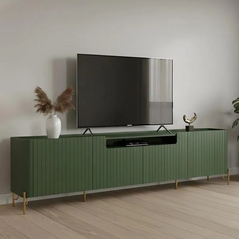 Rack Tv 75 Pol 220cm 4 Portas Brise Blen Musgo/dourado I06 - Mpozenato