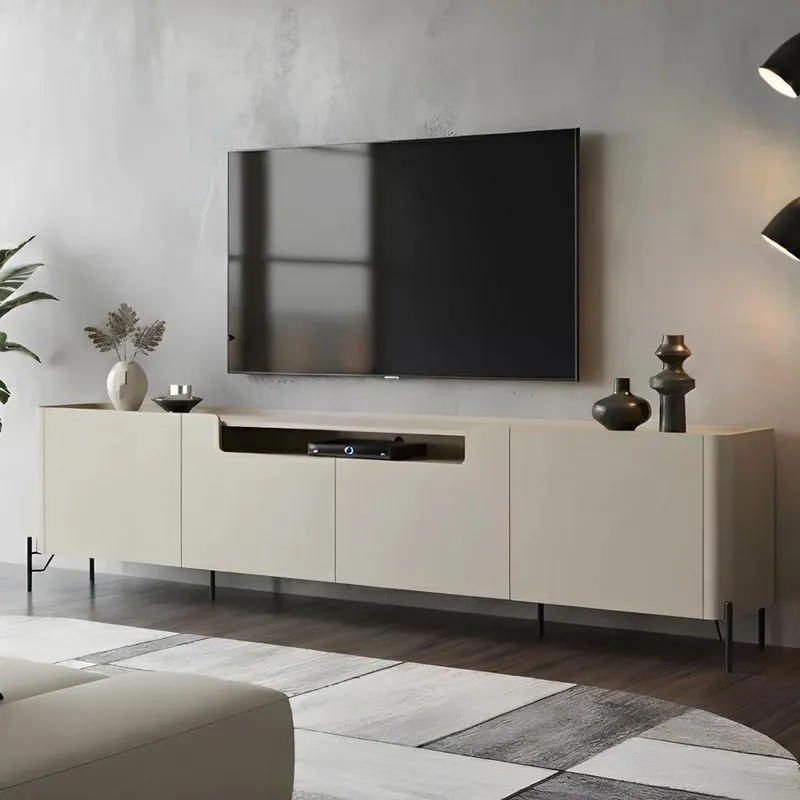 Rack Tv 75 Pol 220cm 4 Portas Lisas Blen Luna/Preto I06 - Mpozenato