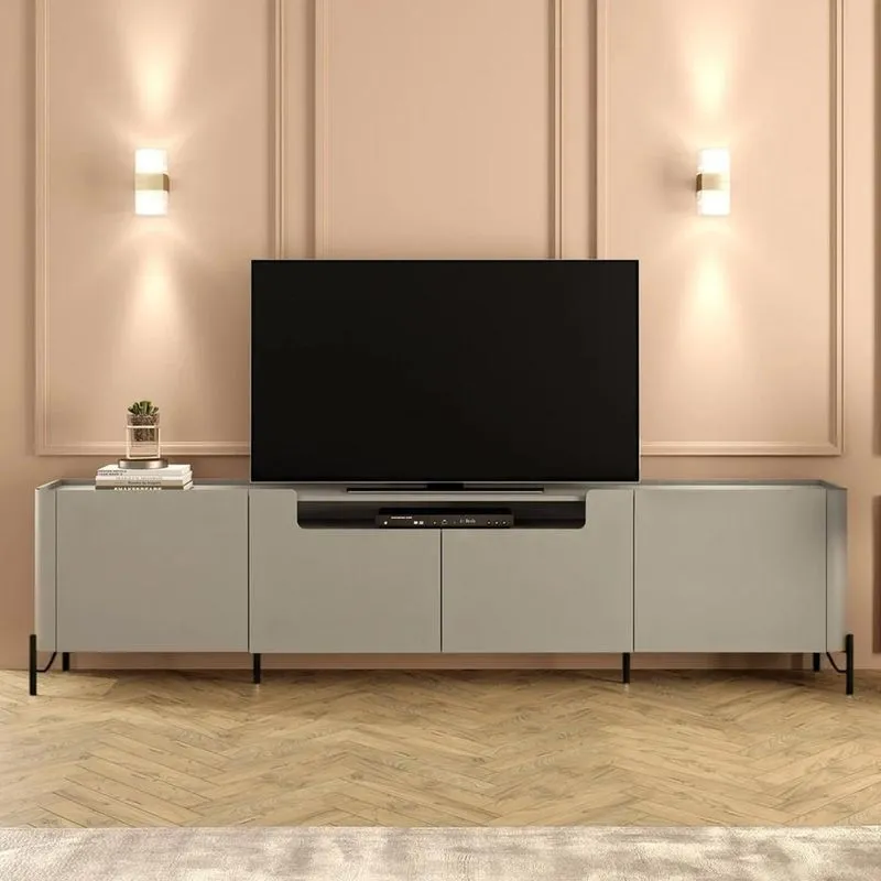 Rack Tv 75 Pol 220cm 4 Portas Lisas Blen Grigio/preto I06 - Mpozenato