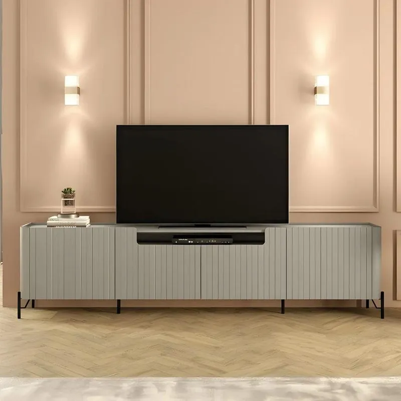 Rack Tv 85 Pol 260cm 4 Portas Brise Blen Grigio/preto I06 - Mpozenato
