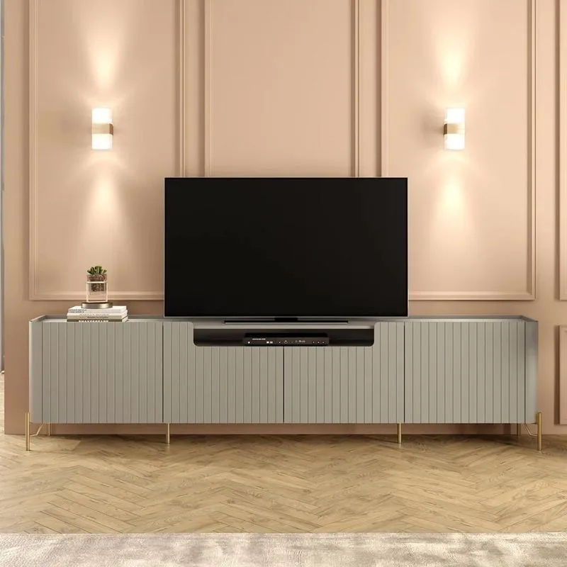 Rack Tv 85 Pol 260cm 4 Portas Brise Blen Grigio/dourado I06 - Mpozenato