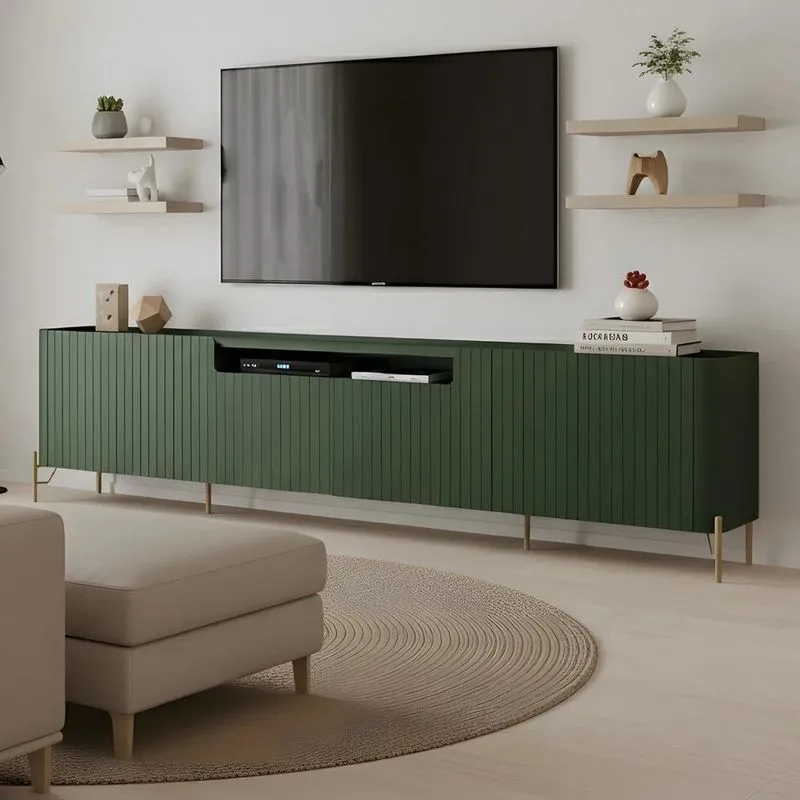 Rack Tv 85 Pol 260cm 4 Portas Brise Blen Musgo/dourado I06 - Mpozenato