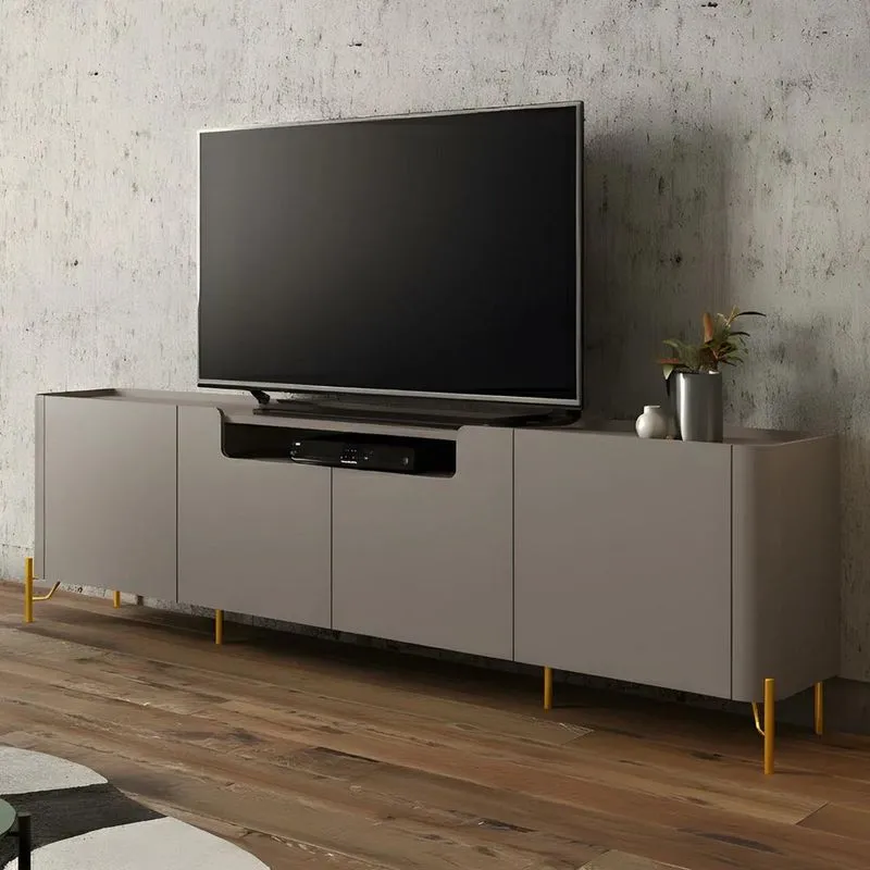Rack Tv 85 Pol 260cm 4 Portas Lisas Blen Grigio/dourado I06 - Mpozenato