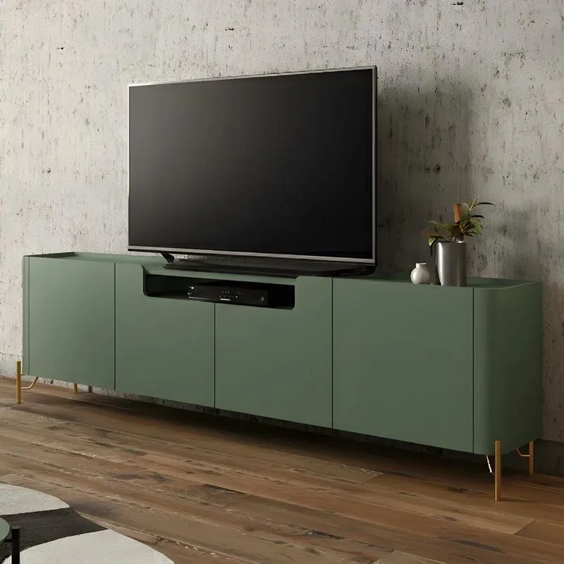 Rack Tv 85 Pol 260cm 4 Portas Lisas Blen Musgo/dourado I06 - Mpozenato