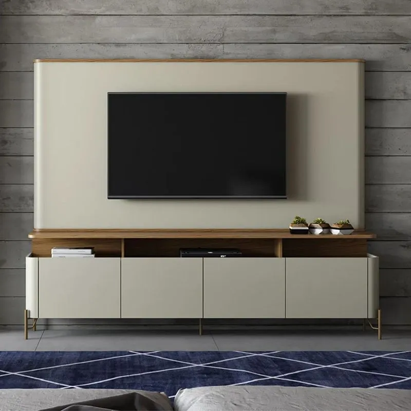 Painel Tv 75 Pol E Rack Sala Porta Lisa Blen Louro/luna/dourado I06 - Mpozenato