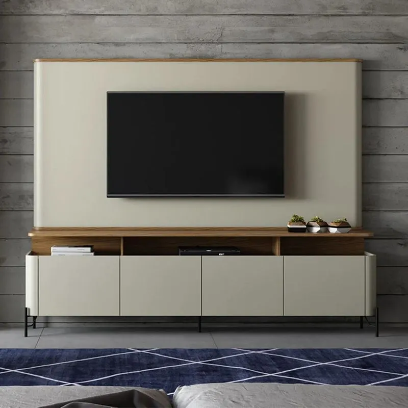 Painel Tv 75 Pol E Rack Sala Porta Lisa Blen Louro/Luna/Preto I06 - Mpozenato