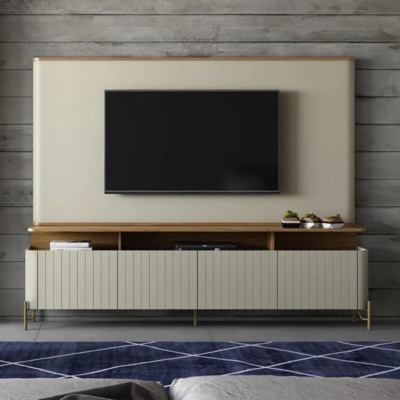 Painel Tv 75 Pol E Rack Sala Porta Brise Blen Louro/luna/dourado I06 - Mpozenato