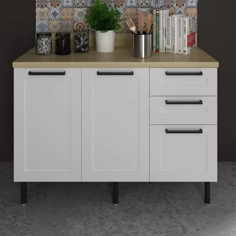 Balcão De Cozinha Com Tampo 120cm Zaya Branco/carvalho T01 - Mpozenato