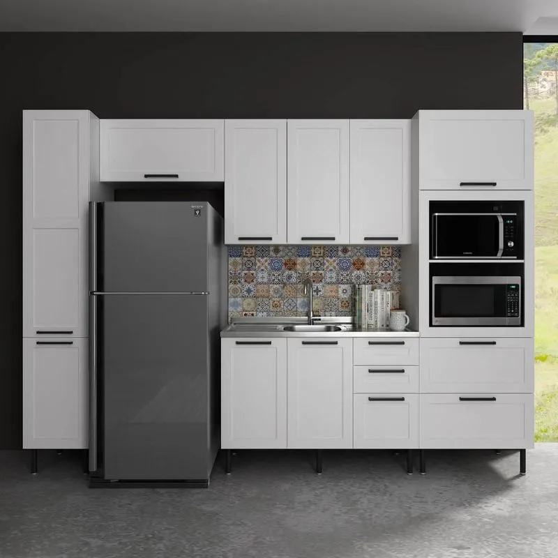 Armário Cozinha 4 Peças Balcão Com Pia Cp6b Zaya Branco T01 - Mpozenato