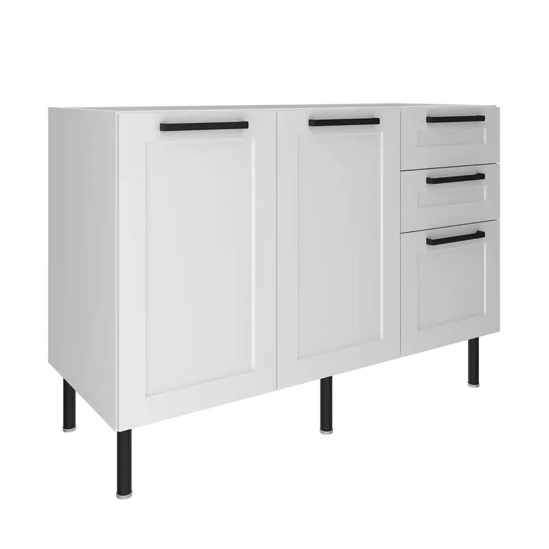 Balcão Cozinha 120cm Para Pia Com 2 Portas Zaya Branco T01 - Mpozenato