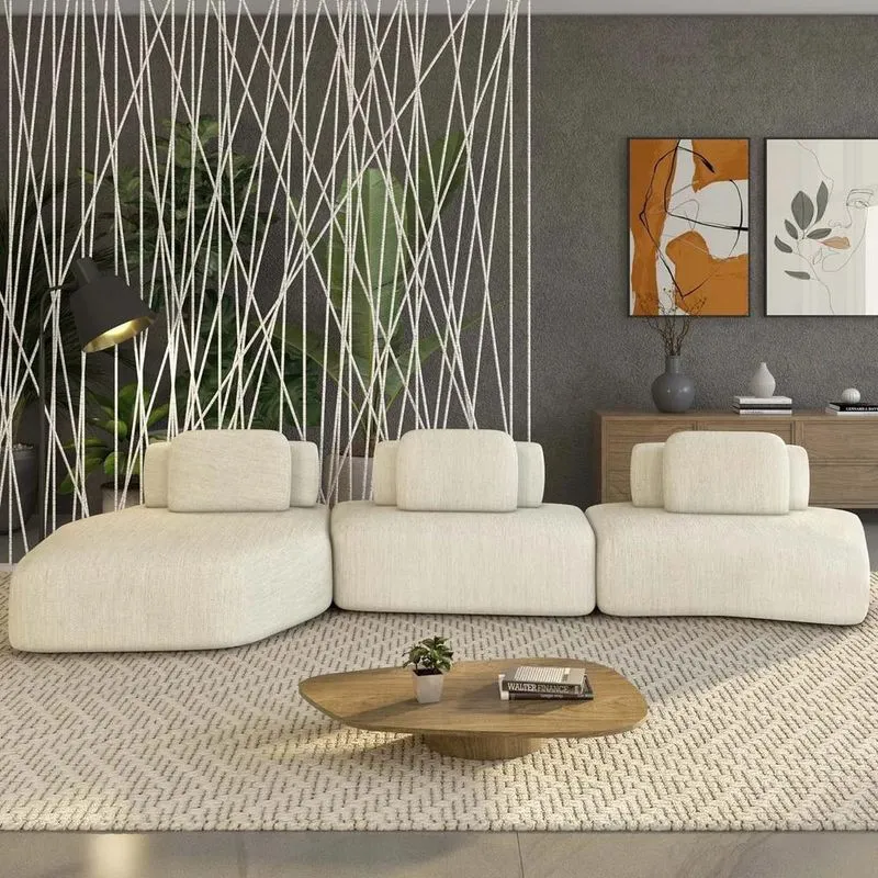 Sofá Ilha Com Chaise 449cm Living Moby Linho Cru Z08 - Mpozenato