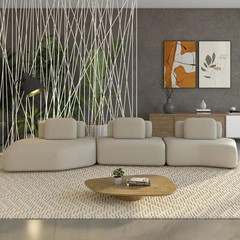 Sofá Ilha Com Chaise 449cm Living Moby Veludo Bege - Mpozenato