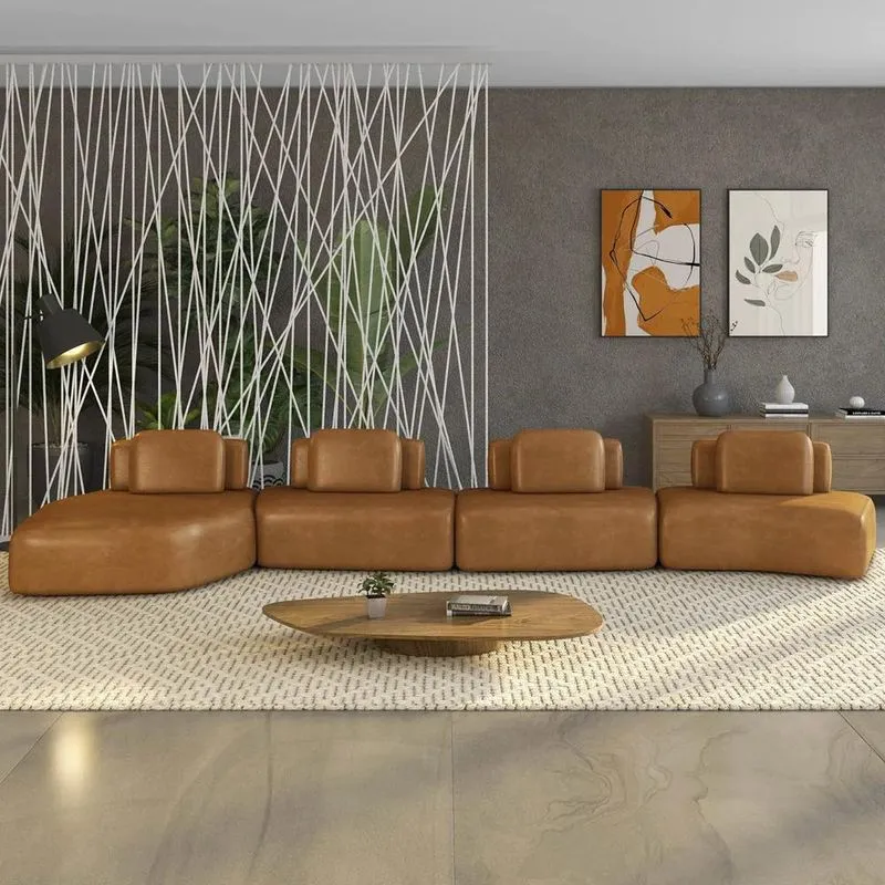 Sofá Ilha Com Chaise 589cm Living Moby Sintético Caramelo Z08 - Mpozenato