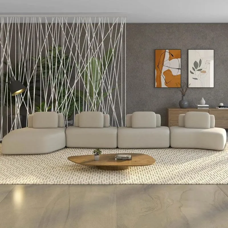 Sofá Ilha Com Chaise 589cm Living Moby Veludo Bege - Mpozenato