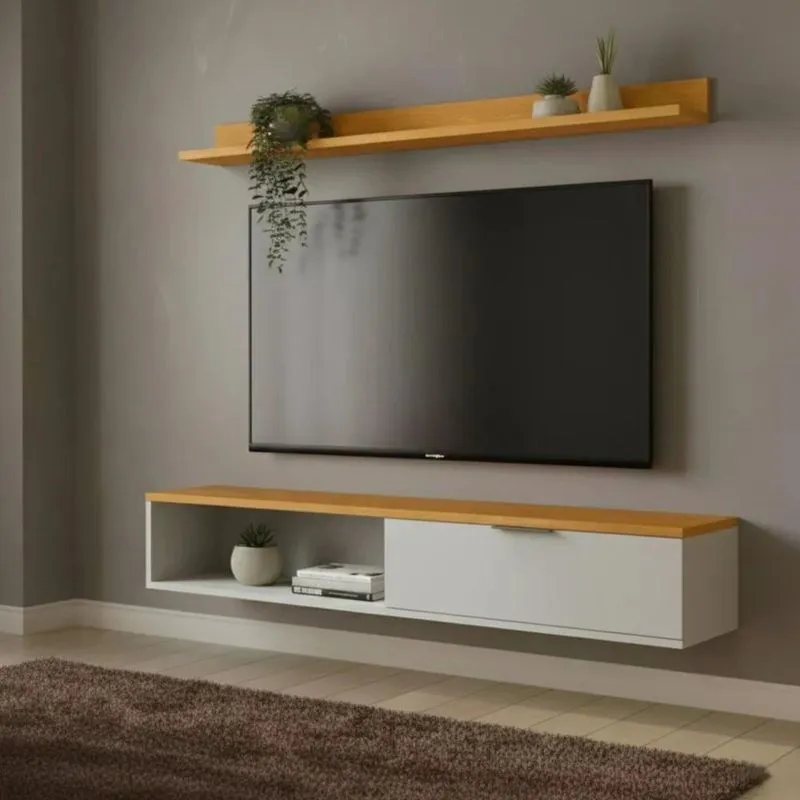 Rack Tv 55 Pol. Suspenso 136cm 1 Porta Lila Off/nature Z49 - Mpozenato