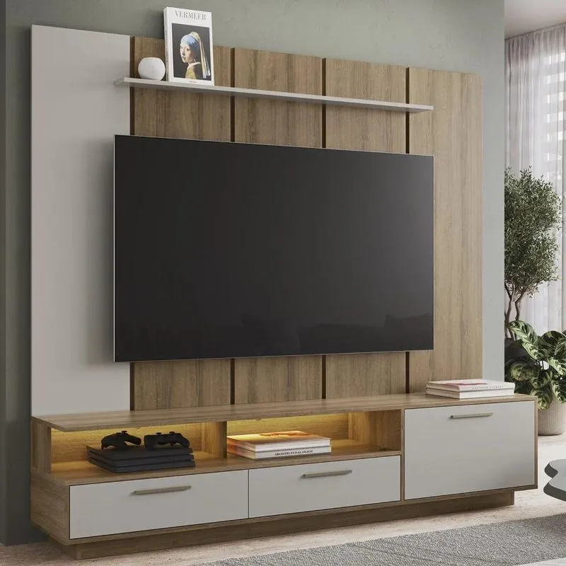 Estante Painel Tv 75 Pol Com Led 200cm Dolphin Mel/arenas A05 - Mpozenato