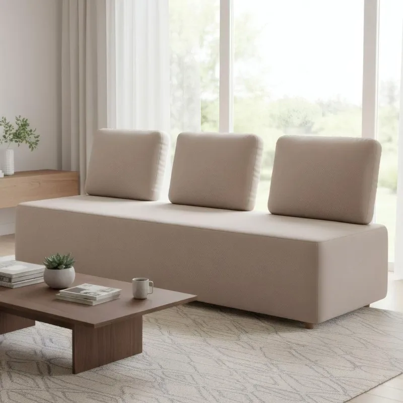 Sofá 3 Lugares 222cm Sala De Estar Rovier Veludo Bege Z32 - Mpozenato