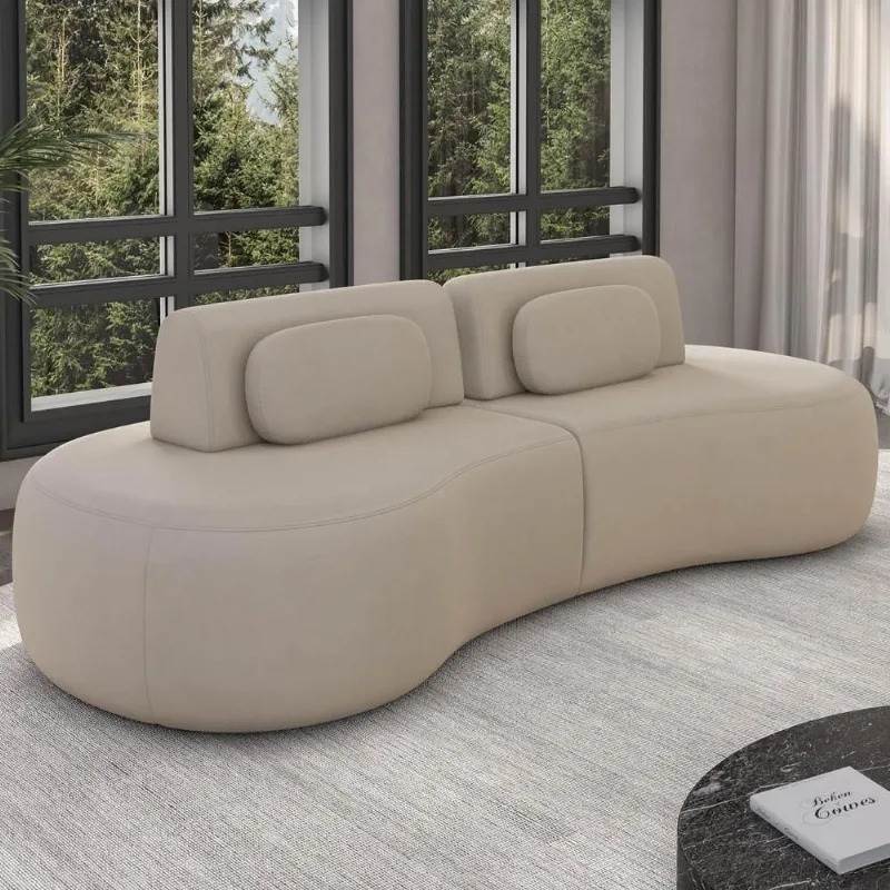 Sofá 4 Lugares 280cm Orgânico Mellanie Veludo Bege Z32 - Mpozenato